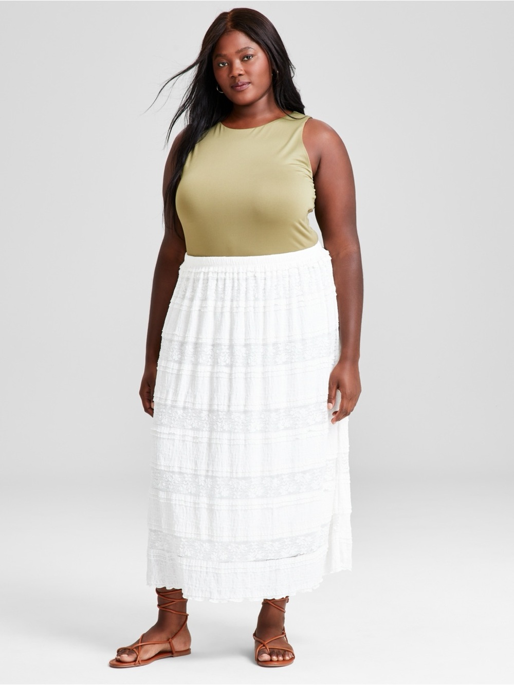 White Lace Tiered Maxi Skirt | Boho Cottagecore Prairie Romantic - Size 2X